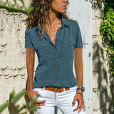 2025Ebaywish Summer Autumn New Ladies Shirt Collar Short-Sleeved Shirt Women's Clothing