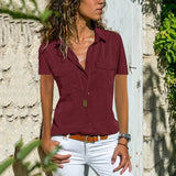 2025Ebaywish Summer Autumn New Ladies Shirt Collar Short-Sleeved Shirt Women's Clothing