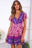2025 New Summer V-Neck Sexy Bohemian Print Dress Skirt Women's Dress