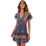 2025 New Summer V-Neck Sexy Bohemian Print Dress Skirt Women's Dress
