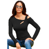 Autumn And Winter Explosion Wish Spring And Autumn New Women's Slanted Shoulder Sexy Long-Sleeved T-Shirt