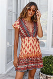 2025 New Summer V-Neck Sexy Bohemian Print Dress Skirt Women's Dress