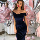 New Hot Sales Explosion Temperament Commuting Women's Clothing One-Word Collar Shoulder Dress Dress