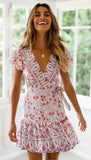 2025 New Summer V-Neck Sexy Bohemian Print Dress Skirt Women's Dress