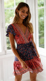 2025 New Summer V-Neck Sexy Bohemian Print Dress Skirt Women's Dress