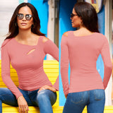 Autumn And Winter Explosion Wish Spring And Autumn New Women's Slanted Shoulder Sexy Long-Sleeved T-Shirt