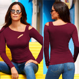 Autumn And Winter Explosion Wish Spring And Autumn New Women's Slanted Shoulder Sexy Long-Sleeved T-Shirt