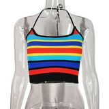 Women's New Sexy Hottie Slings Inside Wearing Multi-Color Striped Short-Enavel Vest