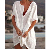 Women's Shirt Multi-Color Multi-Code Long Loose Solid Color Short-Sleeved Shirt Beach Sunscreen Woman