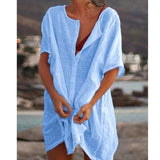 Women's Shirt Multi-Color Multi-Code Long Loose Solid Color Short-Sleeved Shirt Beach Sunscreen Woman