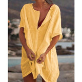 Women's Shirt Multi-Color Multi-Code Long Loose Solid Color Short-Sleeved Shirt Beach Sunscreen Woman