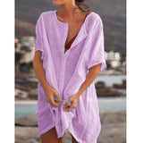 Women's Shirt Multi-Color Multi-Code Long Loose Solid Color Short-Sleeved Shirt Beach Sunscreen Woman