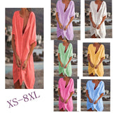 Women's Shirt Multi-Color Multi-Code Long Loose Solid Color Short-Sleeved Shirt Beach Sunscreen Woman
