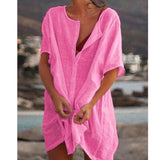 Women's Shirt Multi-Color Multi-Code Long Loose Solid Color Short-Sleeved Shirt Beach Sunscreen Woman