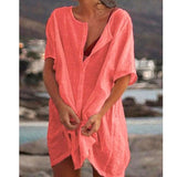 Women's Shirt Multi-Color Multi-Code Long Loose Solid Color Short-Sleeved Shirt Beach Sunscreen Woman