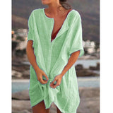 Women's Shirt Multi-Color Multi-Code Long Loose Solid Color Short-Sleeved Shirt Beach Sunscreen Woman
