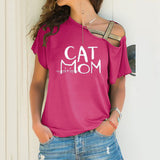 Summer Explosion Casual Slanted Shoulders Cross Irregular Short-Sleeved Print Women T-Shirts