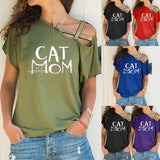 Summer Explosion Casual Slanted Shoulders Cross Irregular Short-Sleeved Print Women T-Shirts