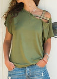 Summer Explosion Casual Slanted Shoulders Cross Irregular Short-Sleeved Print Women T-Shirts