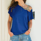 Summer Explosion Casual Slanted Shoulders Cross Irregular Short-Sleeved Print Women T-Shirts
