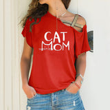 Summer Explosion Casual Slanted Shoulders Cross Irregular Short-Sleeved Print Women T-Shirts