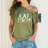 Summer Explosion Casual Slanted Shoulders Cross Irregular Short-Sleeved Print Women T-Shirts