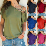 Summer Explosion Casual Slanted Shoulders Cross Irregular Short-Sleeved Print Women T-Shirts