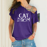 Summer Explosion Casual Slanted Shoulders Cross Irregular Short-Sleeved Print Women T-Shirts