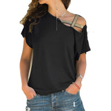 Summer Explosion Casual Slanted Shoulders Cross Irregular Short-Sleeved Print Women T-Shirts