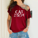 Summer Explosion Casual Slanted Shoulders Cross Irregular Short-Sleeved Print Women T-Shirts