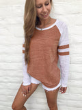 2025Ebay Fashion New Summer Hit-Colored Stripe Splicing Long-Sleeved T-Shirt Round Collar Top Lady