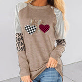 New Women's Valentine's Day New Long-Sleeved Splicing Hot Casual T-Shirt Round-Neck Loose Top