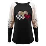 New Women's Valentine's Day New Long-Sleeved Splicing Hot Casual T-Shirt Round-Neck Loose Top