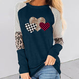 New Women's Valentine's Day New Long-Sleeved Splicing Hot Casual T-Shirt Round-Neck Loose Top