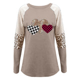 New Women's Valentine's Day New Long-Sleeved Splicing Hot Casual T-Shirt Round-Neck Loose Top