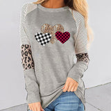 New Women's Valentine's Day New Long-Sleeved Splicing Hot Casual T-Shirt Round-Neck Loose Top