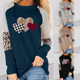 New Women's Valentine's Day New Long-Sleeved Splicing Hot Casual T-Shirt Round-Neck Loose Top