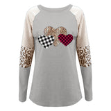 New Women's Valentine's Day New Long-Sleeved Splicing Hot Casual T-Shirt Round-Neck Loose Top