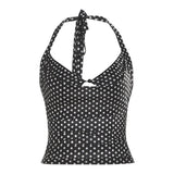 2025 Summer New Women's Sexy Hanging Neck Tie Bare Back Hollow Perspective Slim Slim Vest