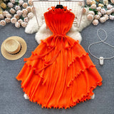 Elegant Three-Home Folded Dress Dress Wooden Ear Long Heavy Industry Pressure Folds High-End Exquisite Dress Woman