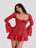 Autumn New Women's Clothing Temperament Fashion Lace Trumpet Long Sleeve Strap A Swing Dress Woman