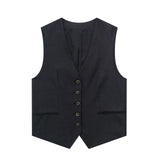 Women's 2025 Spring New Fashioned Colored Flax-Blend Vest + Shorts Set