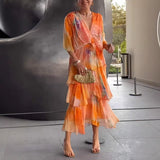 2025 New Women's Printed Layered Dress Dress