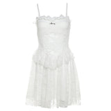 Spring 2025 New Women's Solid Color Sexy Lace Splicing Design Body-Body Perspective Sling Dress