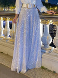 ZC-5997 Long-Sleeved Temperament Elegant Waist Display Thin V-Neck Broad Leg Trousers Set Without Belt