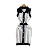 Light Luxury High Sense Sleeveless Knitted Dress Female Polo Collar Single Buckle Design Niche Sister Temperament Dress