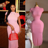 Temperament Dress Woman 2025 New High-End Sense Collar Short Sleeves To Retwept Body Knitted Skirt