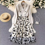 French Temperament Short Double Buckle Suit Jacket Female High-End Velvet Mesh Sling Dress Two Sets