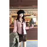 Winter New Can Wear Inside The Lazy High-End Thin Top Design Pink Inside Knitted Shirt Top