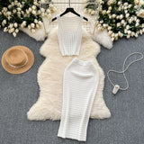 Hong Kong Style Retro Hottie Suit Women's Summer Short Vest Top With High Waist Half Skirt Knit Two Sets